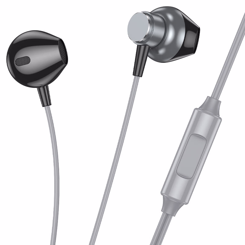 HOCO M125 – Écouteurs fillaire universels intelligents en métal avec microphone gris métal – Image 3